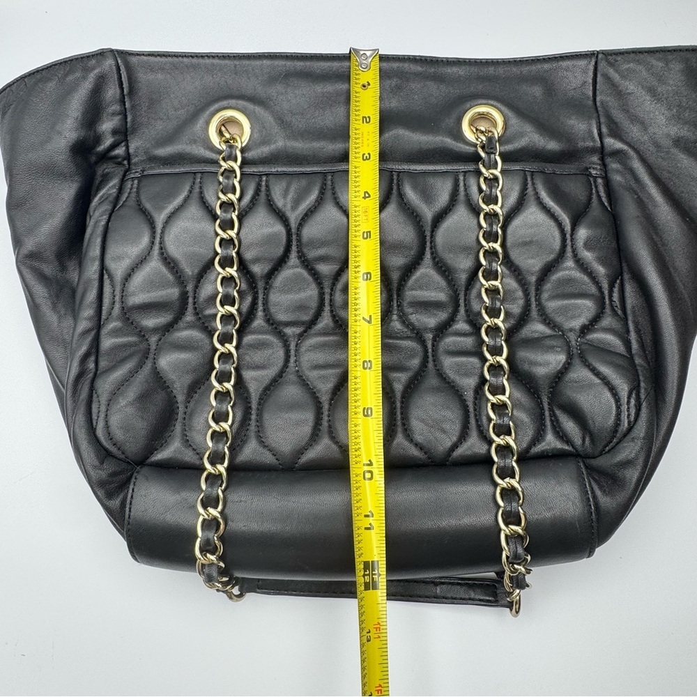 Talbots Quilted Genuine Leather Slouch Bag Tote Chain Strap Black - Picture 12 of 16